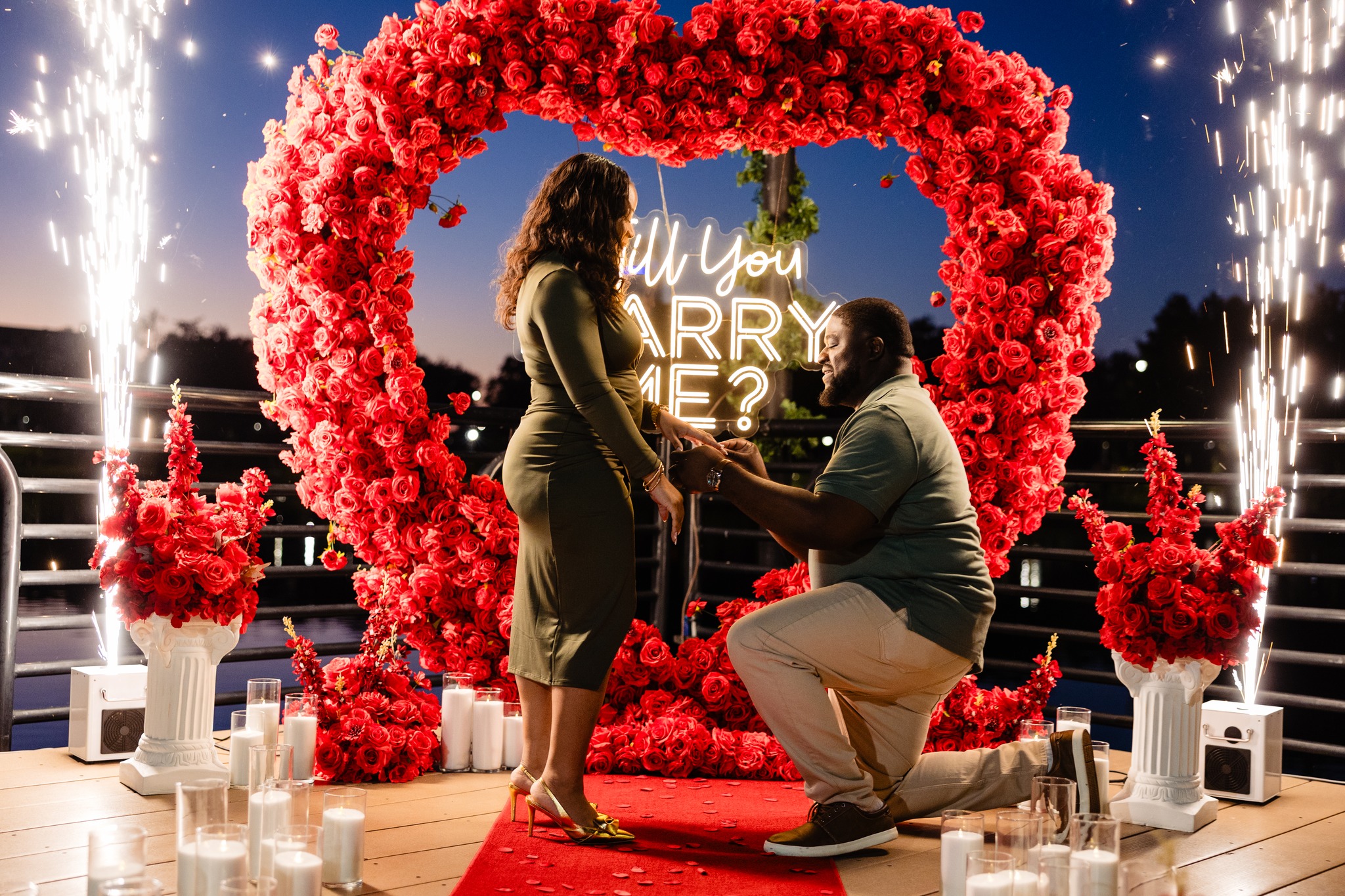 Big Heart Sign Flowers Candles Orlando Proposal Packages