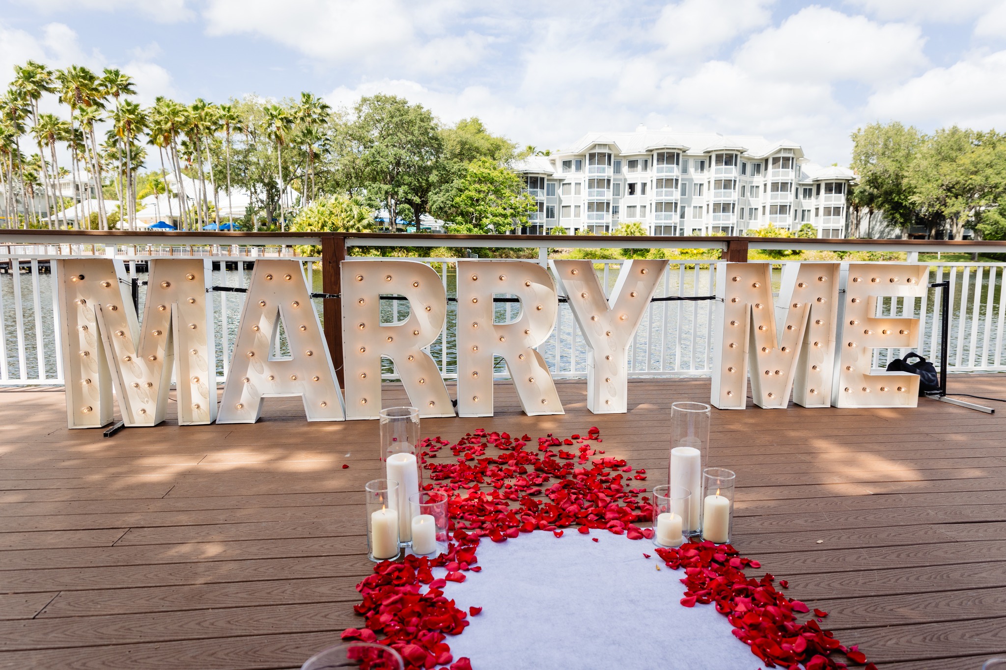 Big Marry Me Sign Flowers Candles Orlando Proposal Packages 2